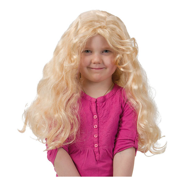 Lång Blond Lockig Barnperuk - One size Lång Blond Lockig Barnperuk - One size