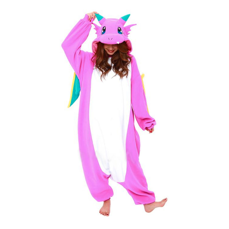 Maskeradkläder Vuxna - Rosa Drake Kigurumi - Medium Maskeradkläder Vuxna - Rosa Drake Kigurumi - Medium
